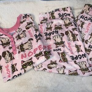 XL Grumpy Cat soft fleece pink pajama set
